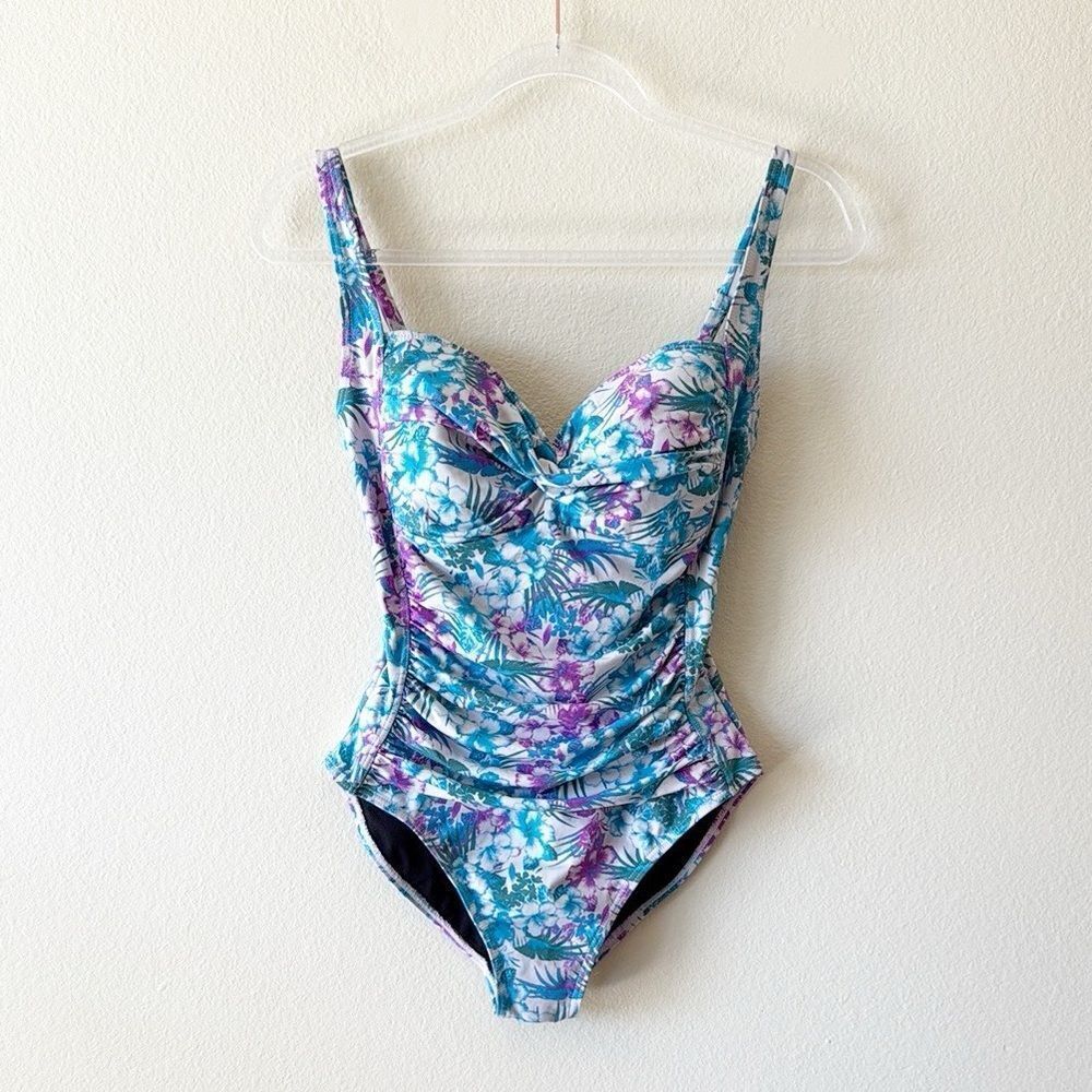 Simply Swim Floral Ruched One Piece Swimsuit